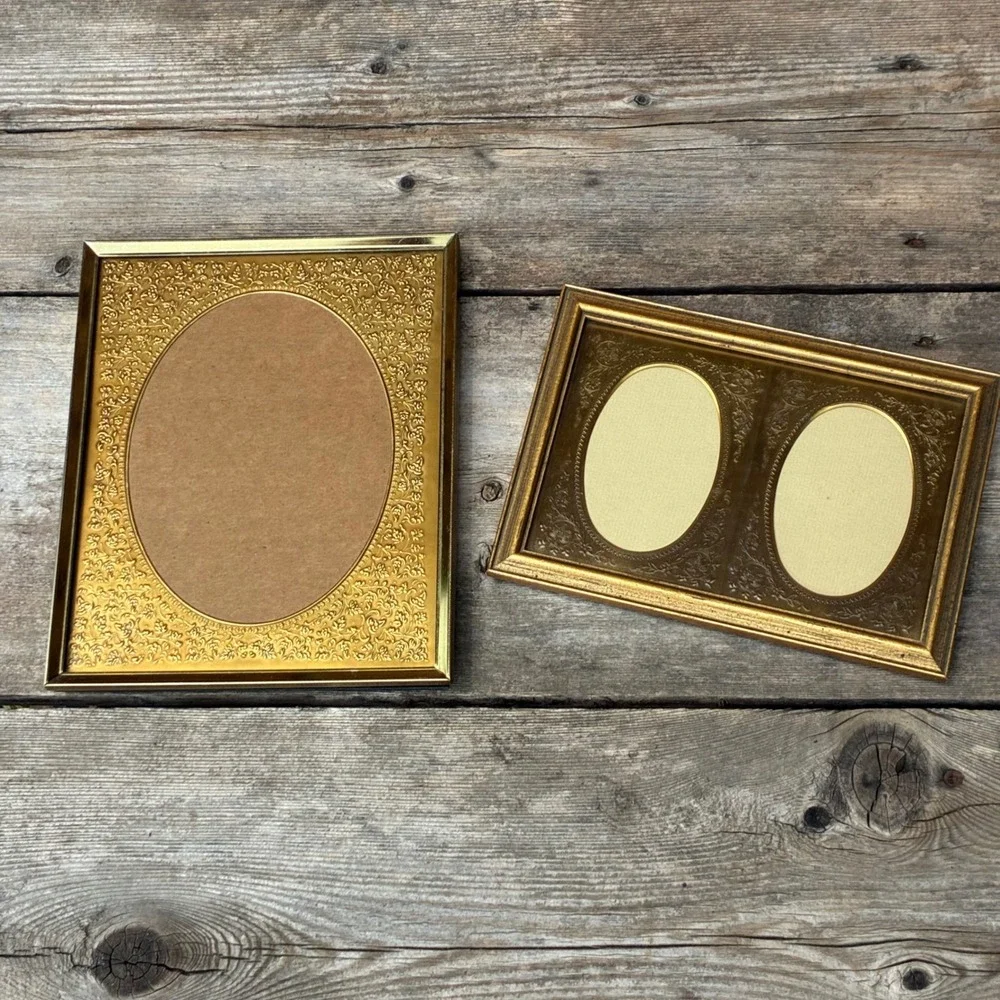 Carr Vintage Gold Tone Oval Picture Frame Set 7x9 5x7 Ornate Filigree Floral